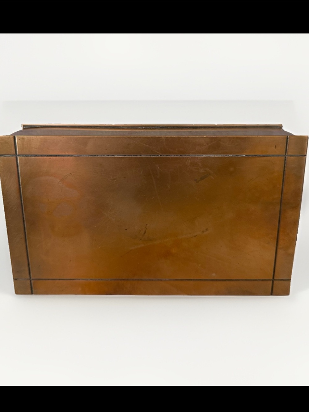 Vintage Silver Crest Genuine Bronze Cigarette Box Wood Liner